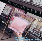 Promo custom clear pvc shopping bag, Vinyl Coating Handbags with Logo, shopping bag with custom hand made printing, hand