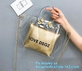 fashion women's handbag tote bag with zipper shopping bag ladies handbag shiny durable clear PVC lady bag with pouch