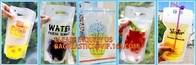 Beverage Pouch with Plastic Straw Hand-held Clear Zipper Stand Up Juice Drink Bag,Logo Print beverage packaging sack bag
