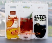Beverage Pouch with Plastic Straw Hand-held Clear Zipper Stand Up Juice Drink Bag,Logo Print beverage packaging sack bag